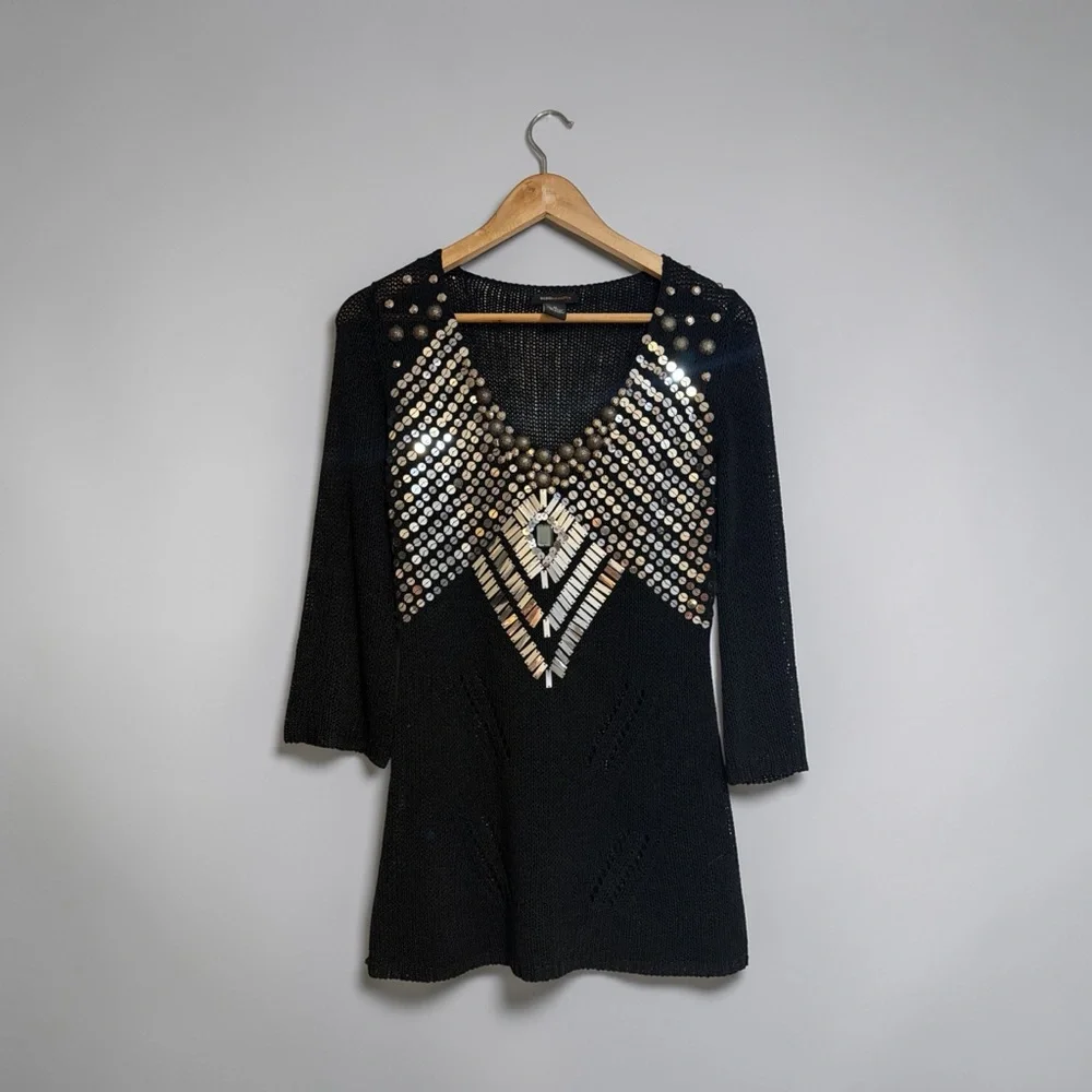 BCBGMaxAzria Black Open-Weave Knit Top - Picture 4 of 8
